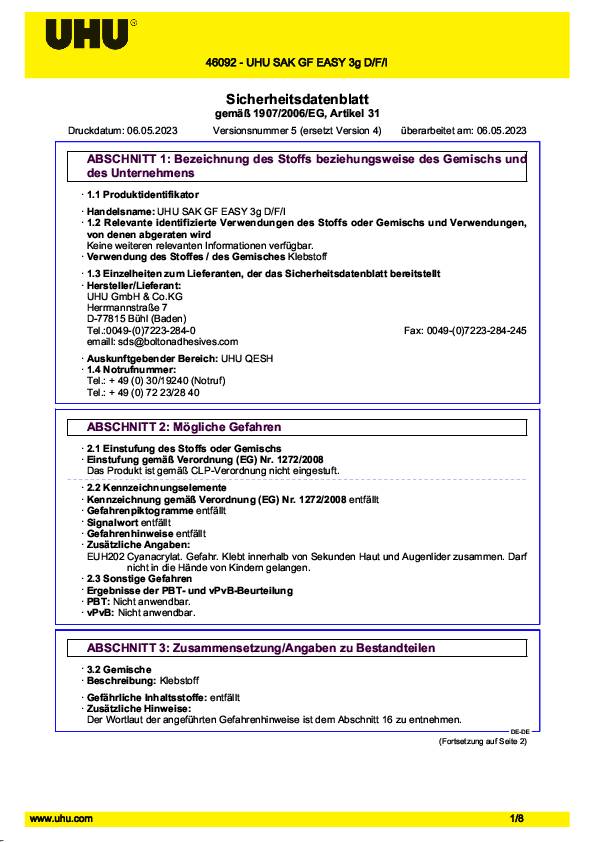 Sekundenkleber geruchsfrei EASY 3g farblos Tube UHU