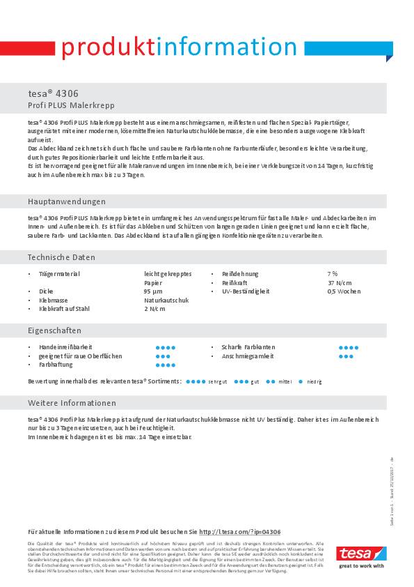 Malerkreppband 4306 Profi PLUS leicht gekreppt hellbeige L.50m B.30mm Rl.TESA