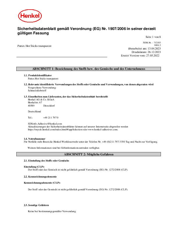 Heißklebepatronen Hot Sticks L.200mm Klebepatronen-D.11,3mm 200g 10 St.PATTEX