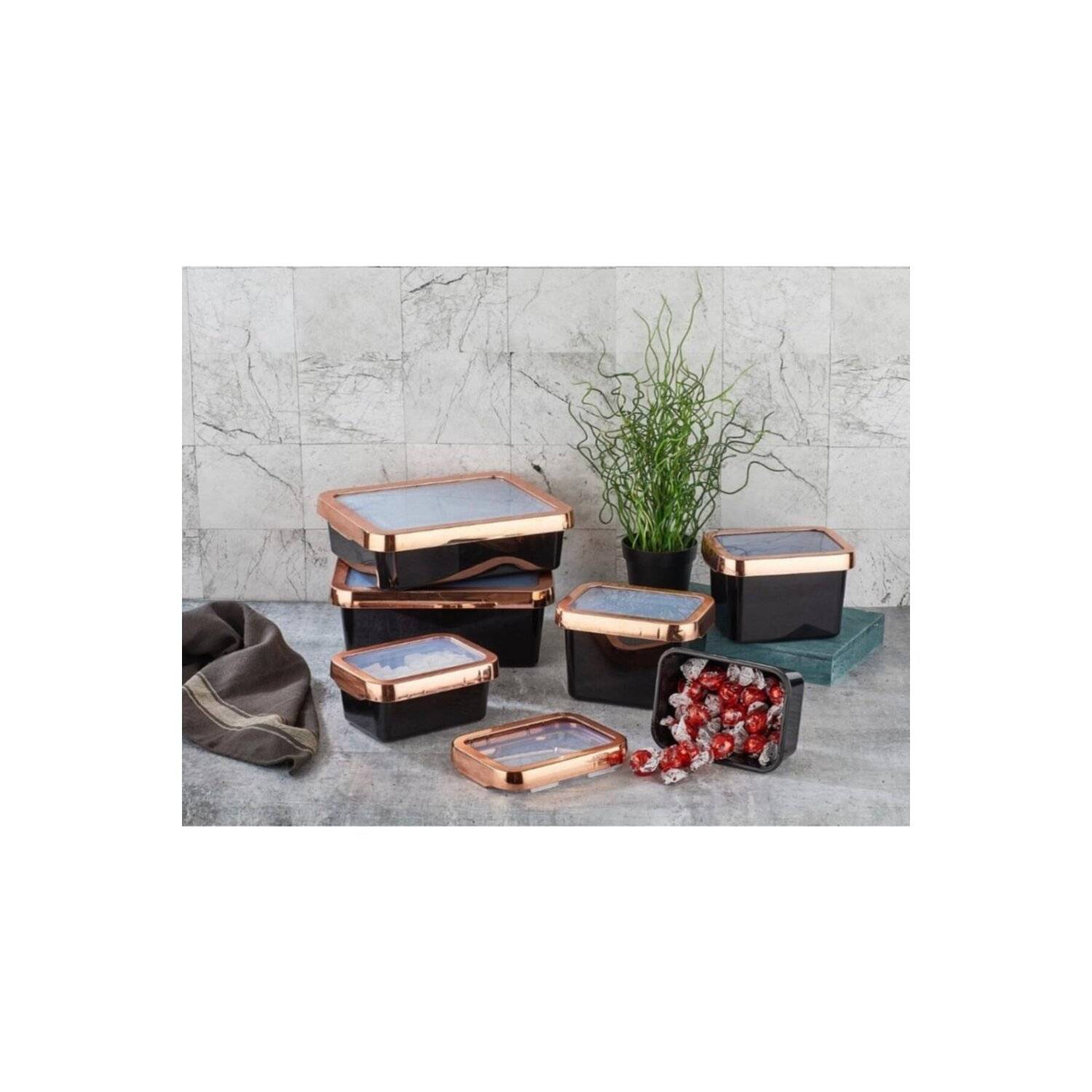 Vip Ahmet 6 teiliges Lebensmittelbehälter Set Vorratsbehälter Aufbewahrung Starterset Schwarz-Kupfer