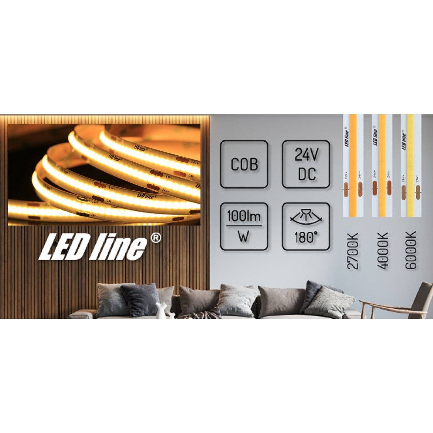 LED-line® 5 Meter LED Streifen COB Licht 24V DC 320SMD 3600 Lumen Kaltweiß (6500K)