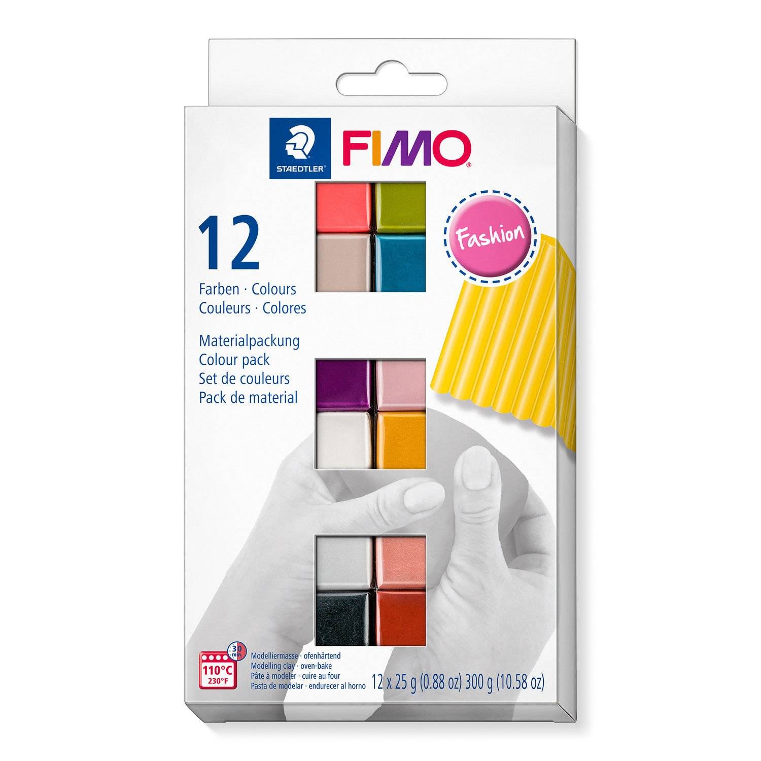 Staedtler FIMO 8023 C, Modellierton, Schwarz, Blau, Kupfer, Gold, Perleffekt, Pink, Rose, Silber, Graubraun, Violett, 12