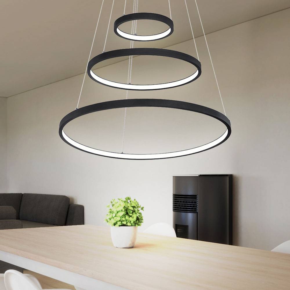 Hängeleuchte Wohnzimmer LED Pendelleuchte Ring Hängelampe Esstisch dimmbar höhenverstellbar, schwarz, 1x LED 1x 57 Watt 1x 2200 lm, DxH 51x120 cm