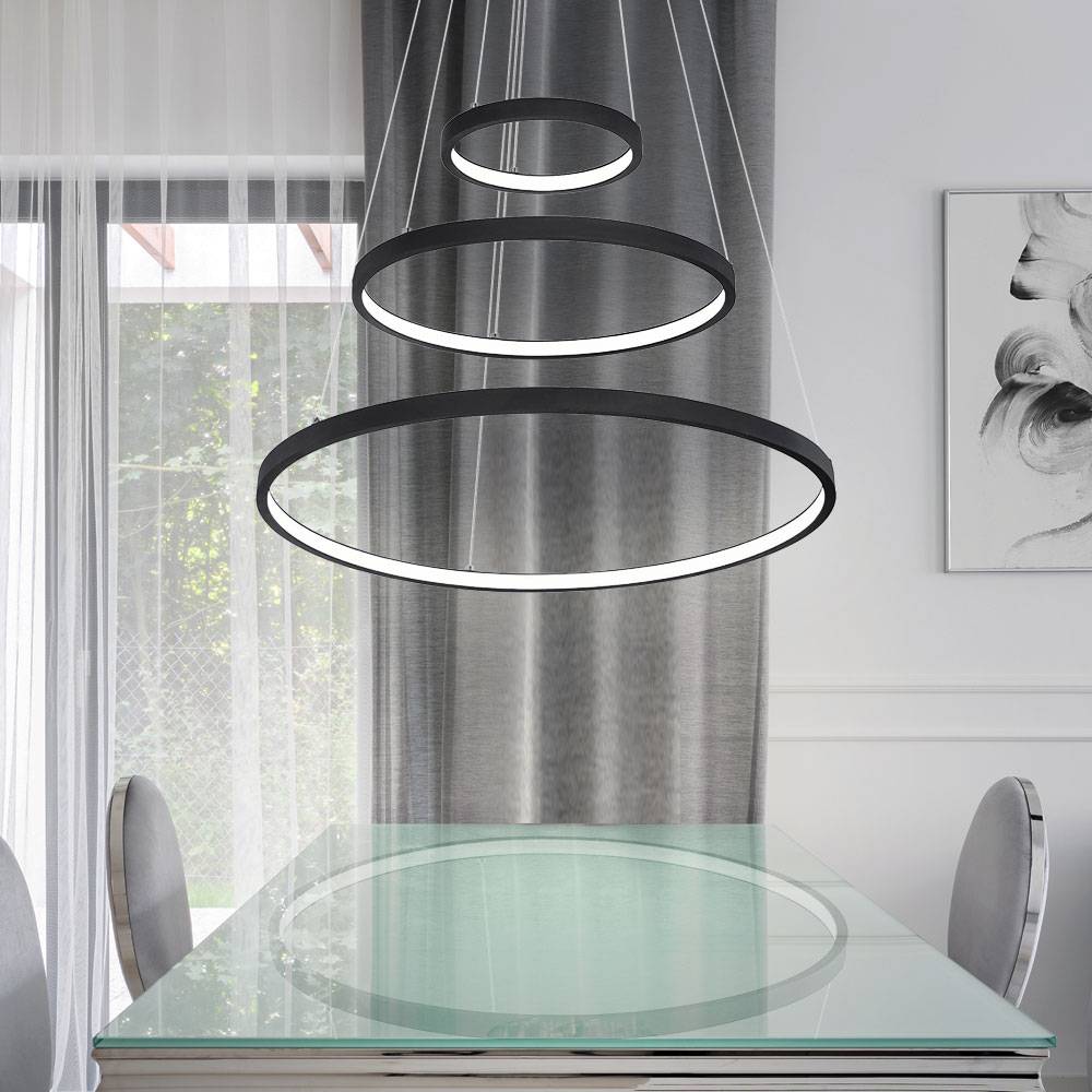 Hängeleuchte Wohnzimmer LED Pendelleuchte Ring Hängelampe Esstisch dimmbar höhenverstellbar, schwarz, 1x LED 1x 57 Watt 1x 2200 lm, DxH 51x120 cm
