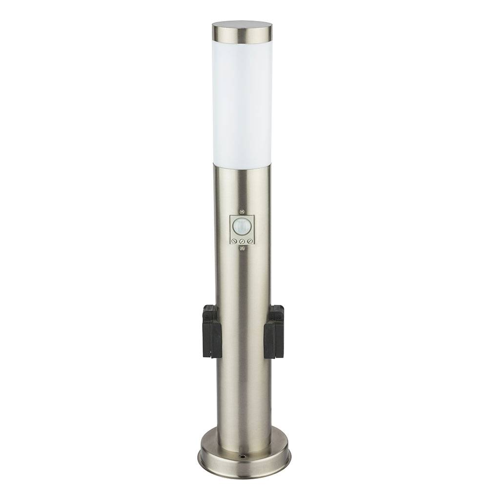 LED Sockelleuchte mit Steckdose Wegeleuchte Außen mit Bewegungsmelder Gartenstehlampe LED Pollerleuchte Edelstahl, 1x 10w 806 2700-6400K, DxH 7,6x