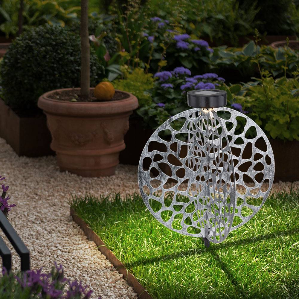 Solarlampe für Außen Deko LED Solarleuchte Gartenleuchte Deko Garten silber, Lichteffekt mit Erdspieß, 1x LED 3000K, LxH 30x41 cm