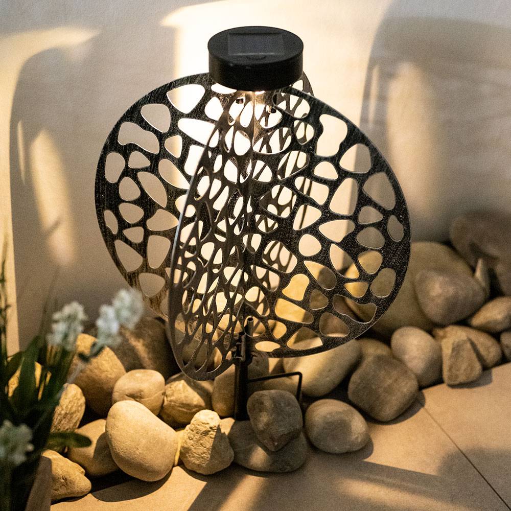 Solarlampe für Außen Deko LED Solarleuchte Gartenleuchte Deko Garten silber, Lichteffekt mit Erdspieß, 1x LED 3000K, LxH 30x41 cm