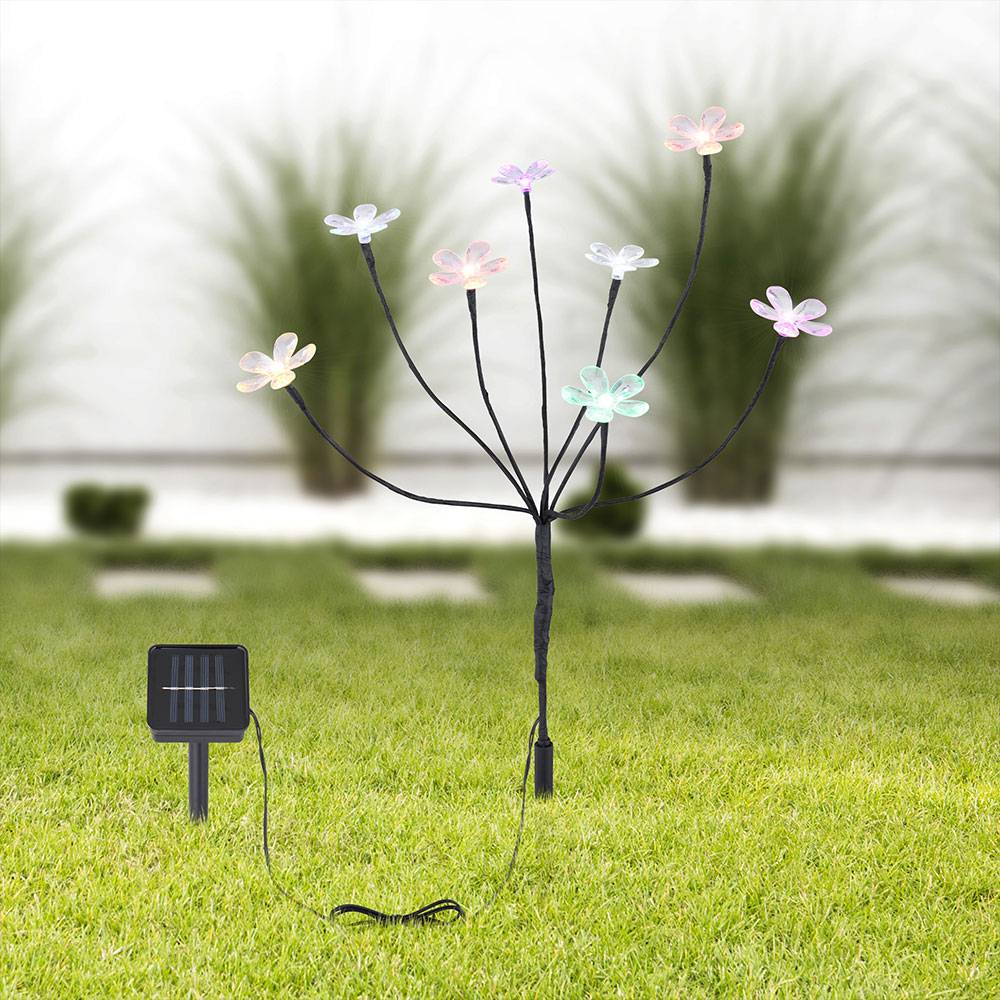 Solarleuchte Solarlampen für Außen Gartendeko Outdoor Solar Lampe mit bunte Blumen, 8 Blüten, Metall Glas, 8x LED, H 62 cm, 2er Set