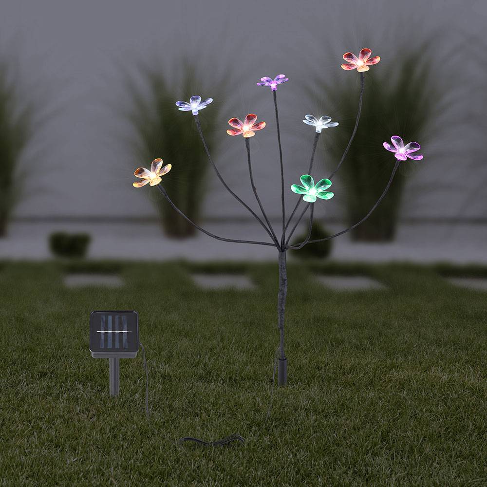 Solarlampen für Außen Gartendeko Solarleuchte Outdoor Solar Lampe mit bunte Blumen, 8 Blüten, 8x LED, H 62 cm