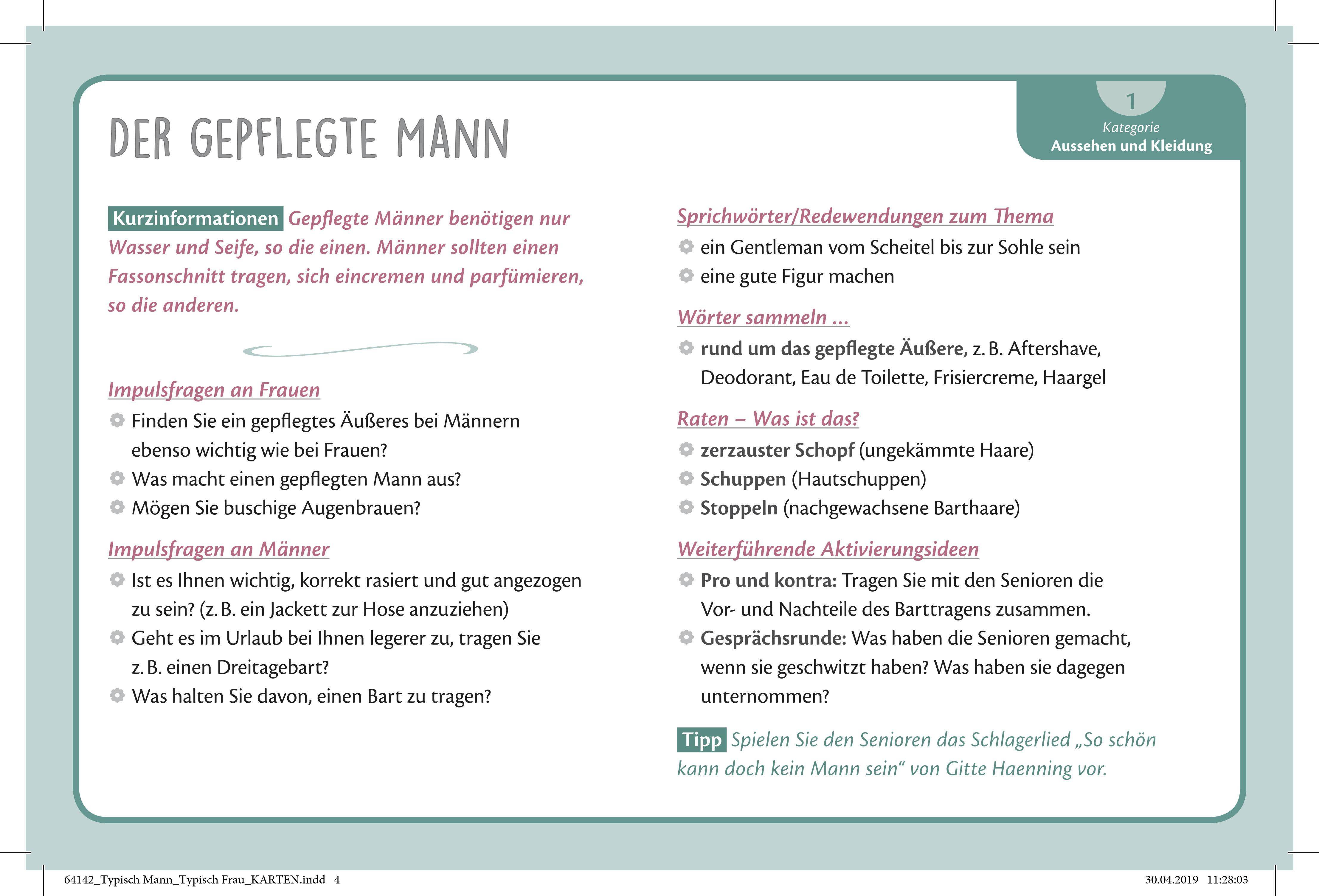 Erzählen Sie doch mal! Typisch Mann? Typisch Frau? (Kartenspiel) Ein Kartenspiel-Set für die Biografiearbeit mit Senioren