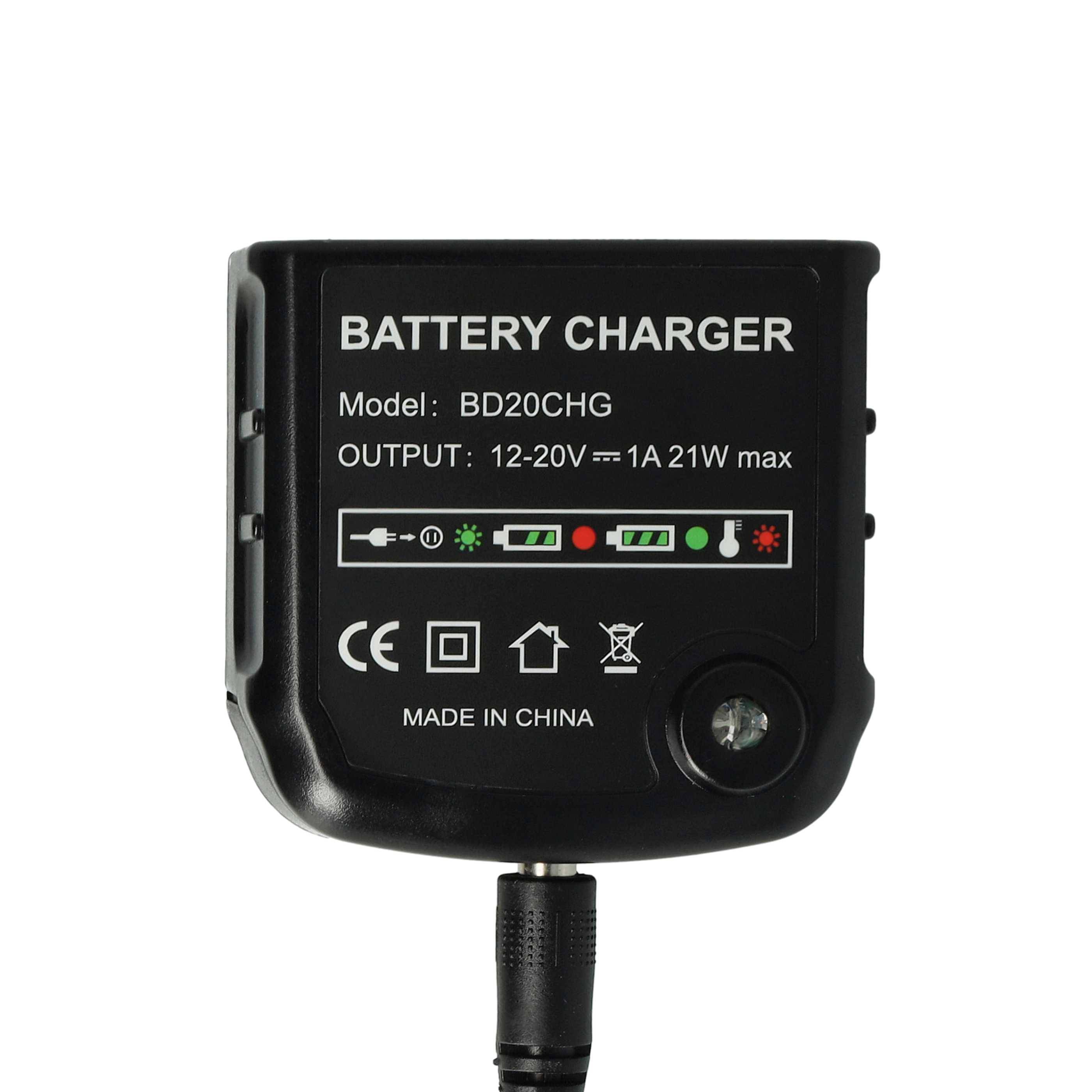 vhbw Ladegerät kompatibel mit Black & Decker BDCH188N, BDCJS18, BDCR18, BDCROS18, BDCDS18, BDCF18 Werkzeug Li-Ion-Akkus, 12-20V