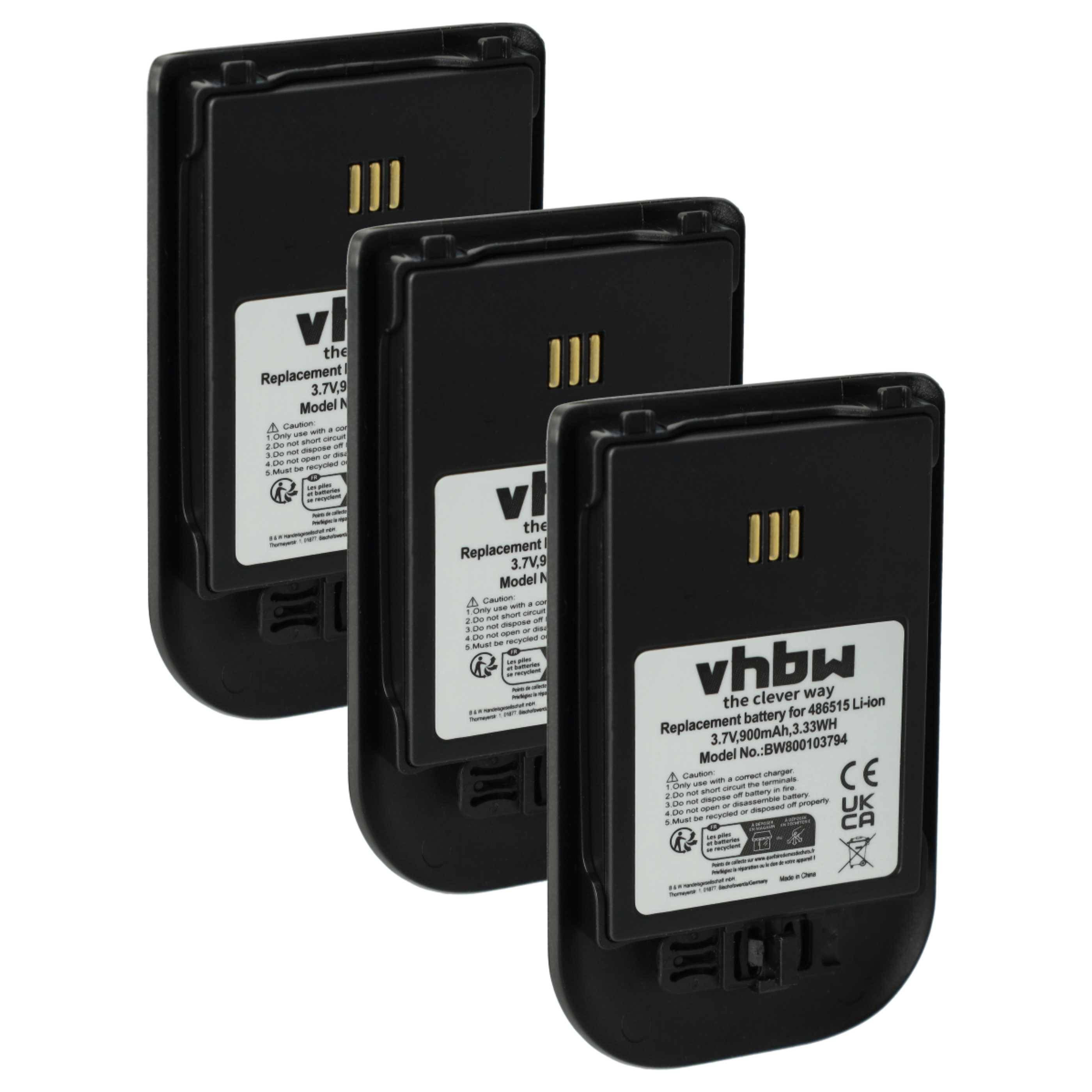 vhbw 3x Akku kompatibel mit Siemens OpenStage WL3 schnurlos Festnetz Telefon (900 mAh, 3,7 V, Li-Ion) Schwarz