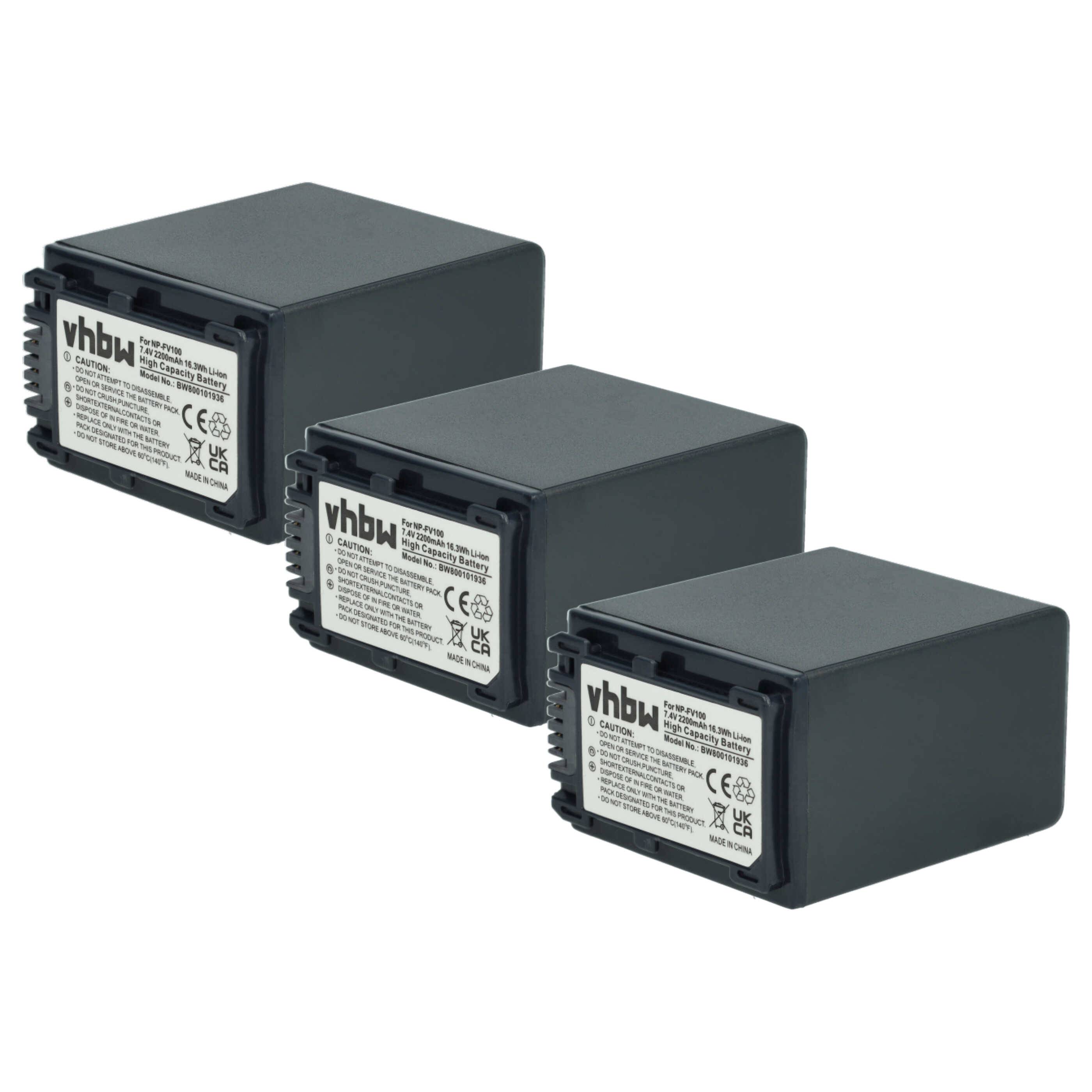 vhbw 3x Akku kompatibel mit Sony HDR-PJ50E, HDR-PJ50VE, HDR-PJ530E Videokamera Camcorder (2200 mAh, 7,2 V, Li-Ion) + Infochip