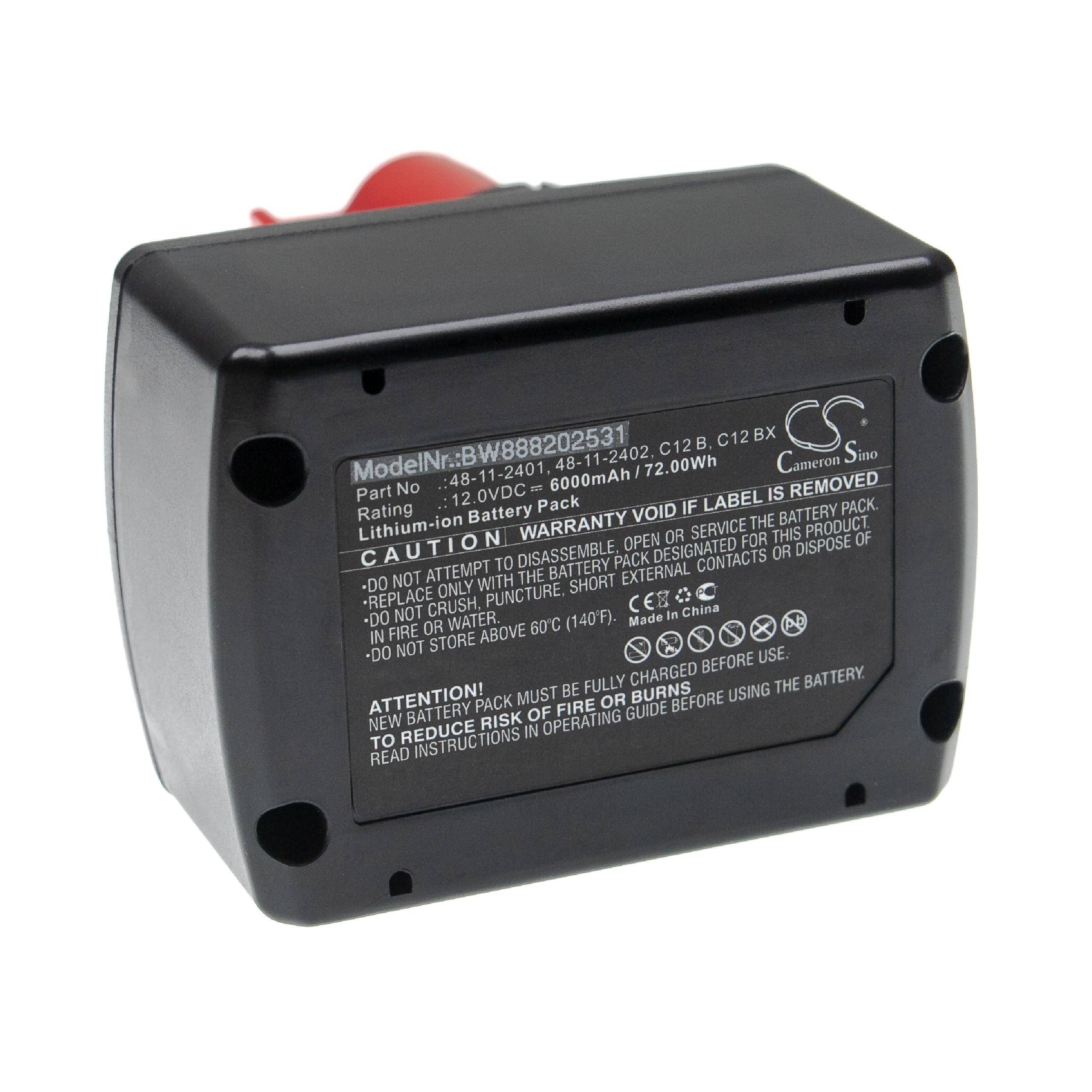 vhbw Akku kompatibel mit Milwaukee 2426-22, 2420-22, 2426-20, 2420-20, 2420-21, 2415-20, 2415-21 Werkzeug (6000 mAh, Li-Ion, 12 V)