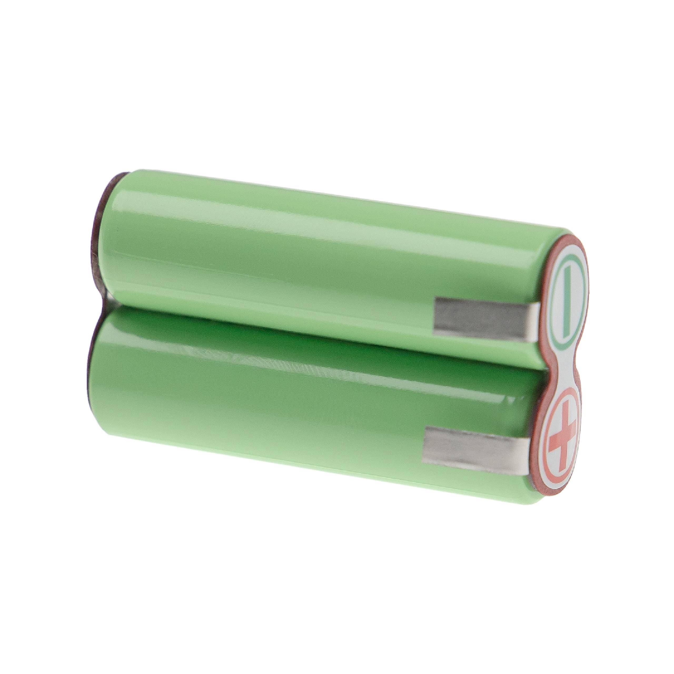 Zwei grüne zylindrische Batterien nebeneinander verbunden, mit sichtbaren positiven und negativen Enden und metallischen Anschlüssen.