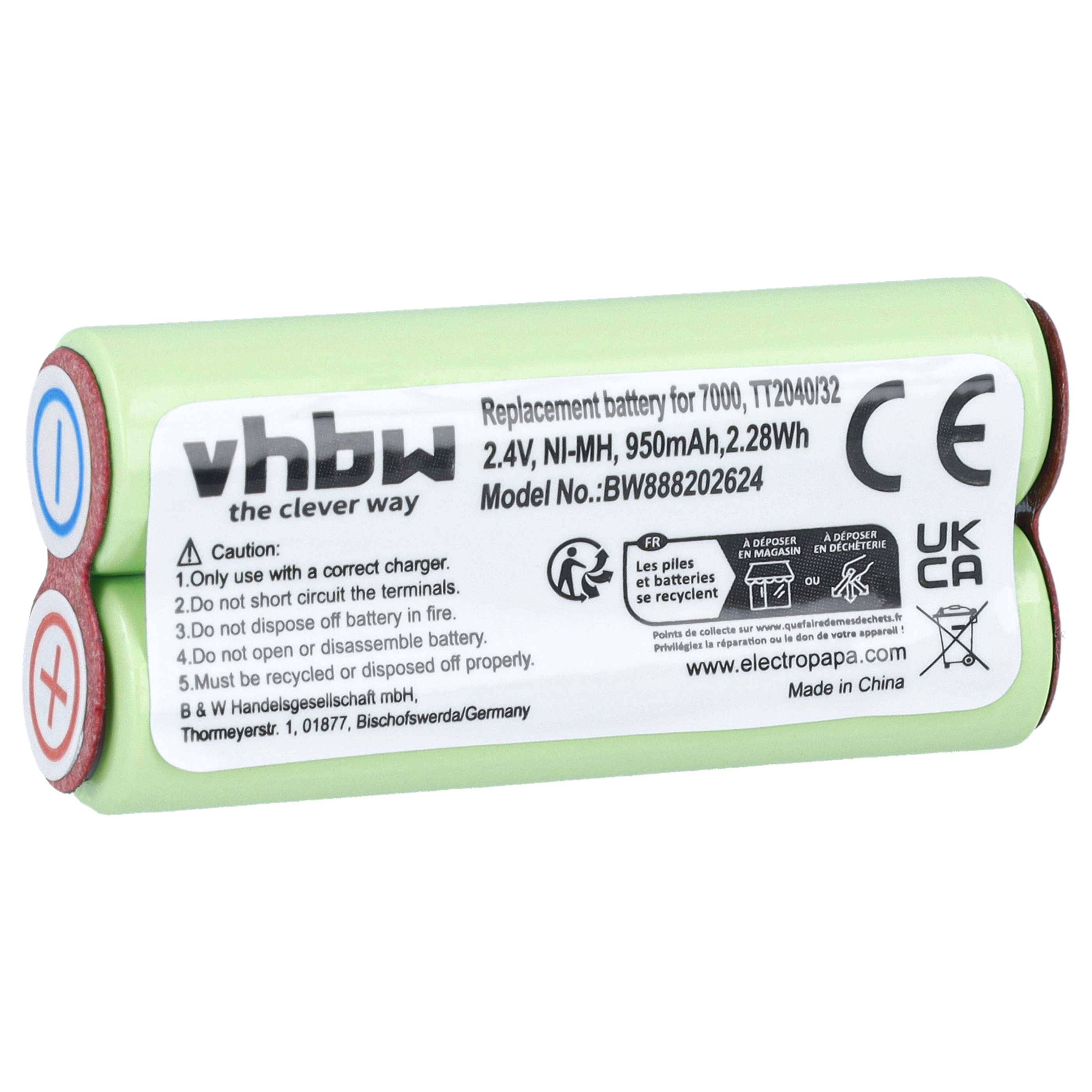 vhbw Akku kompatibel mit Philips Bodygroom BG2024/32 | BG2026/32, BG2036/32 Rasierer Haarschneider (950mAh, 2,4V, NiMH)