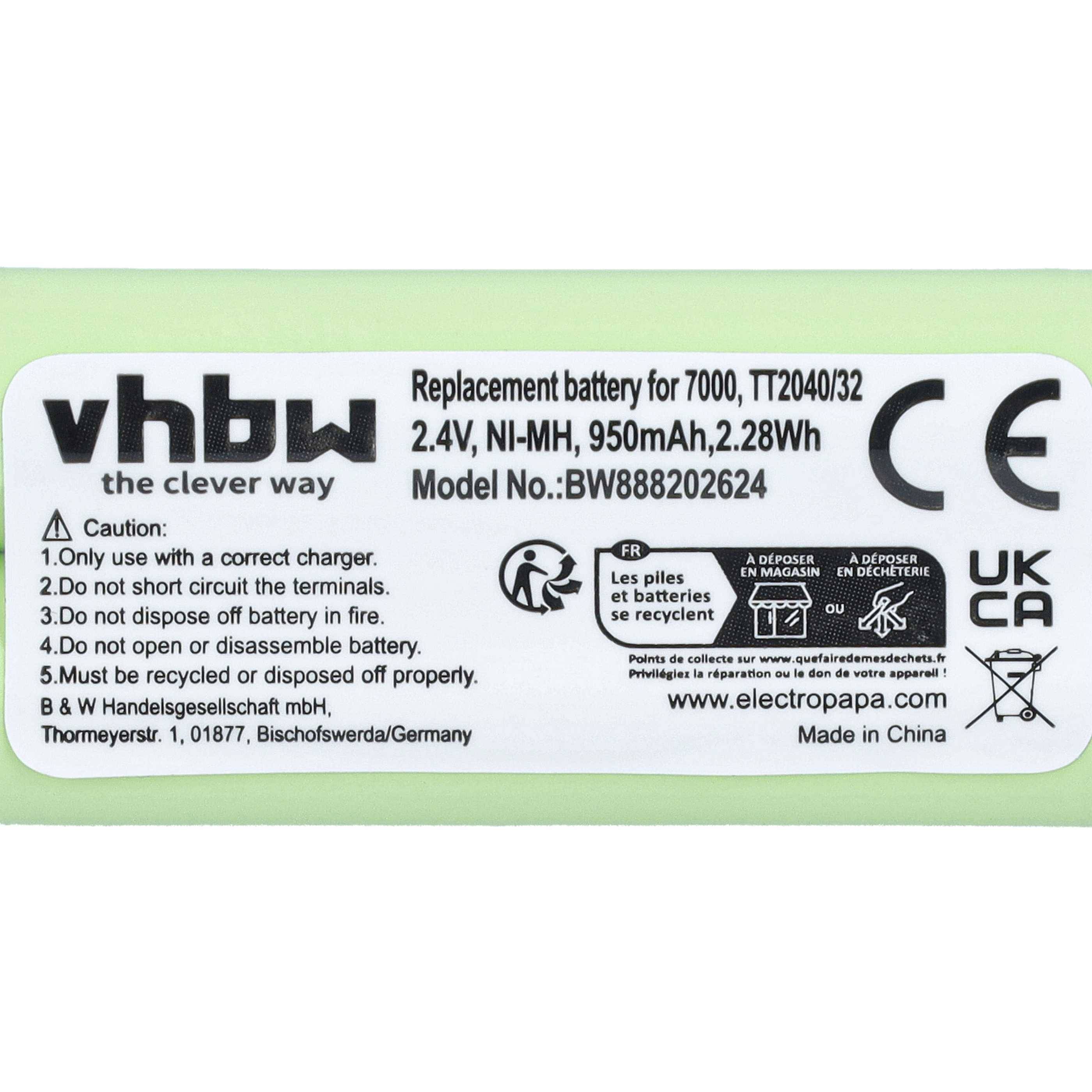 vhbw Akku kompatibel mit Philips Bodygroom BG2024/32 | BG2026/32, BG2036/32 Rasierer Haarschneider (950mAh, 2,4V, NiMH)