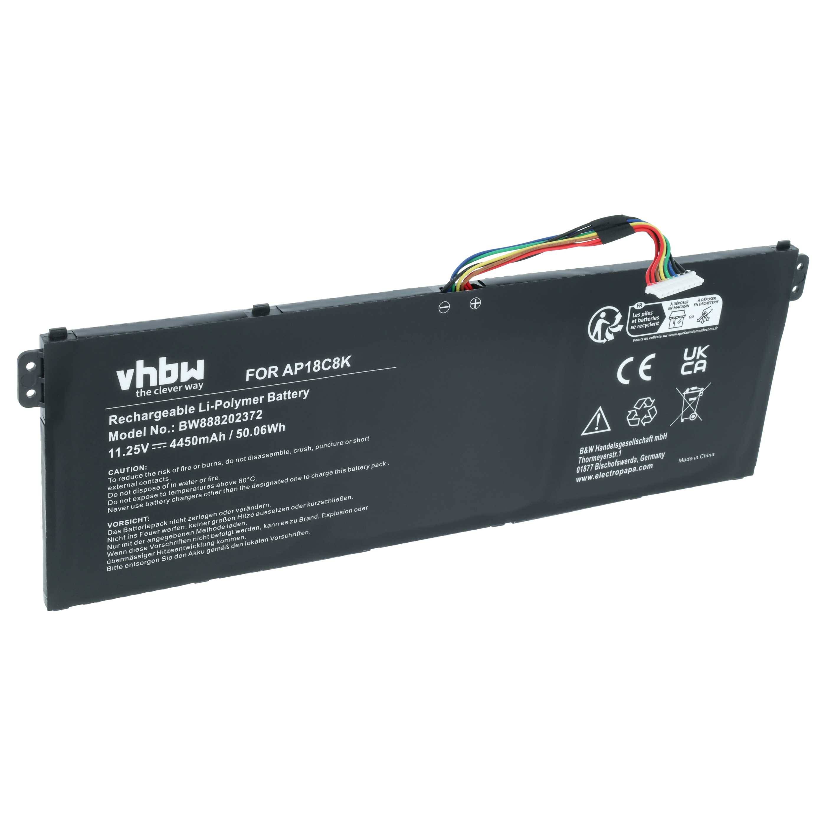 vhbw Akku kompatibel mit Acer Swift 3 SF314-57G-52E9, 3 SF314-57G-52FD Notebook (4450mAh, 11,25V, Li-Polymer)