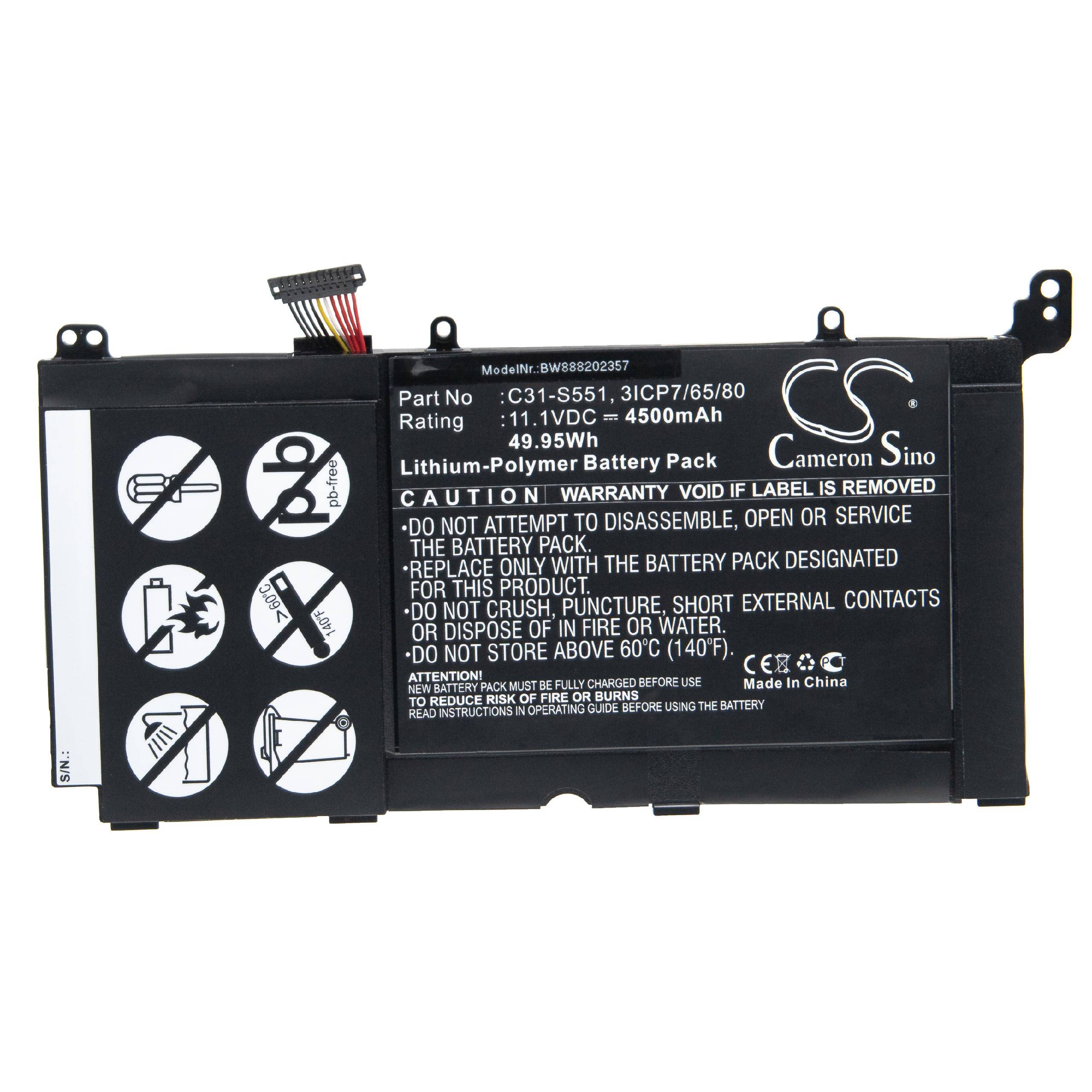 vhbw Akku kompatibel mit Asus VivoBook K551LB-XX171H, A551LB-XX317H, K551LB-XX164D Notebook (4500 mAh, 11,1 V, Li-Polymer)