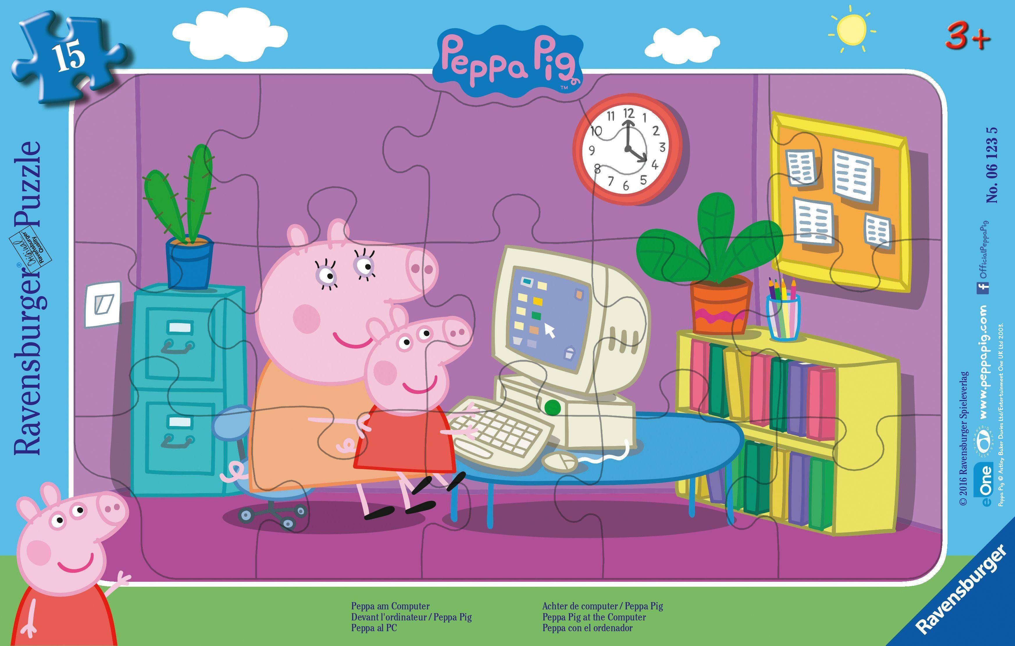 Ravensburger 06123 - Peppa Pig, Peppa am Computer, Rahmenpuzzle, 15 Teile, Puzzle Anzahl Teile: 15, Rahmenpuzzle, Peppa Pig