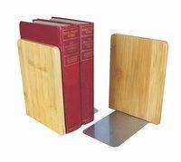 MyLibrary Buchstützen Bookends aus Holz - 2-teiliges Set 2 Buchstützen aus Bambus mit Edelstahl