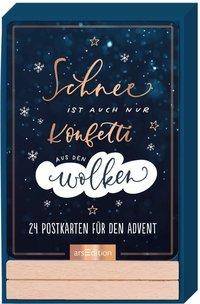 Adventskalender Schnee ist auch nur Konfetti aus den Wolken - 24 Sprüche-Postkarten in schönem Handlettering-Design mit Holzständer 24 Sprüche-Pos