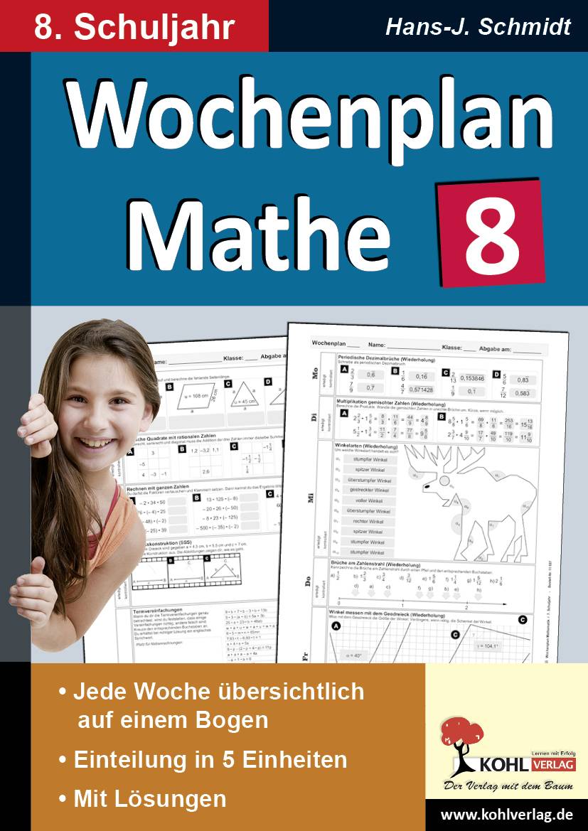 Wochenplan Mathe / Klasse 8 Jede Woche übersichtlich auf einem Bogen! (8. Schuljahr)