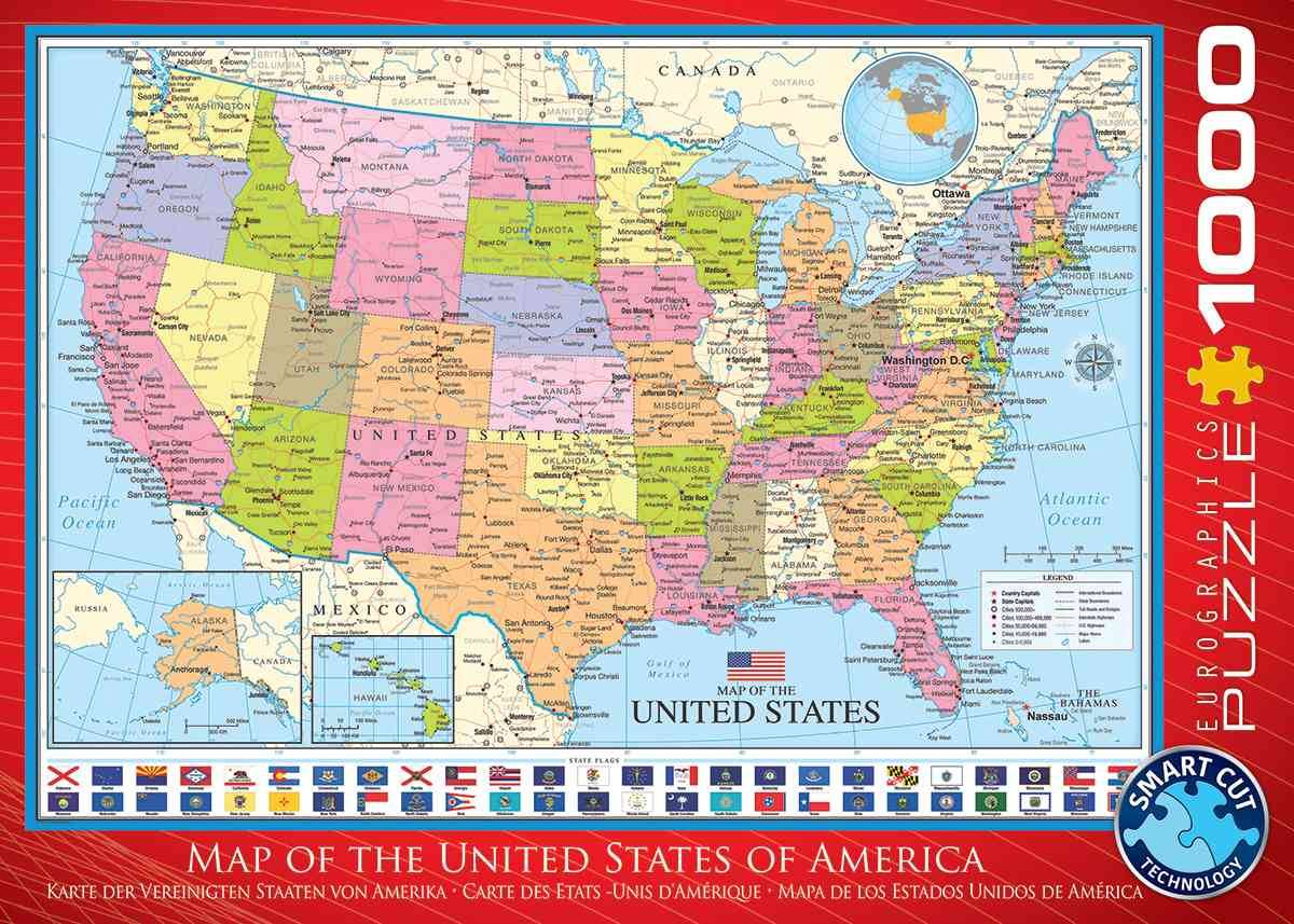 Eurographics 6000-0788 - Karte der Vereinigten Staaten von Amerika, Puzzle Karte der Vereinigten Staaten von Amerika, Anzahl Teile: 1000, Maße