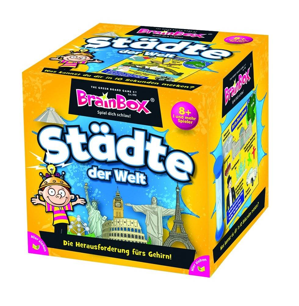 Carletto 2094944 - Brain Box Städte der Welt, Denkspiel, Gedächtnisspiel, Konzentrationsspiel Was kannst du dir in 10 Sekunden merken? Spiel dich sc