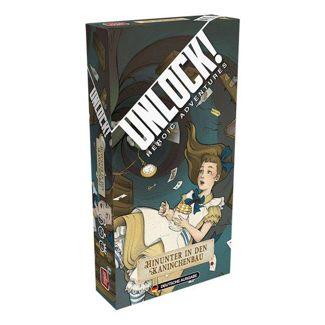 Unlock! - Hinunter i.d. Kaninch. (Einzelsz.) Box5C (Spiel) 1 Anleitung / 1 Tutorial (10 Karten) / 1 Abenteuer (60 Karten) / 1 Heft