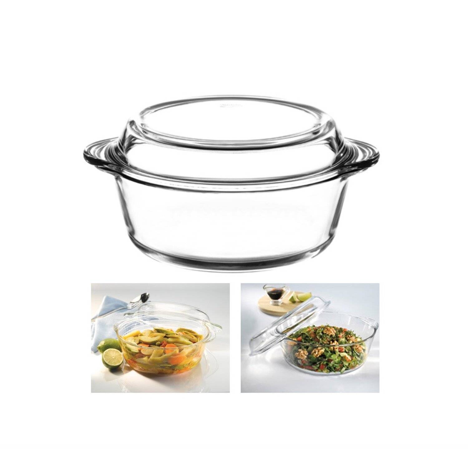Pasabahce 159021 3er-Set 6-teilig Borcam Kasserolle 3er Set Glas Auflaufform rund mit Deckel Bräter Schüssel Glasschale