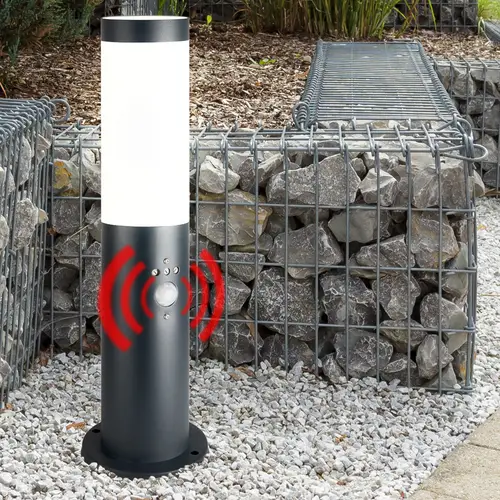 Außen Stehleuchte Garten Sockelleuchte mit Bewegungsmelder Standleuchte, anthrazit, 1x E27, Durchmesser x Höhe 12,7 x 45 cm Außen Stehleuchte Garten Sockelleuchte mit Bewegungsmelder Standleuchte, anthrazit, 1x E27, Durchmesser x Höhe 12,7 x 45 cm