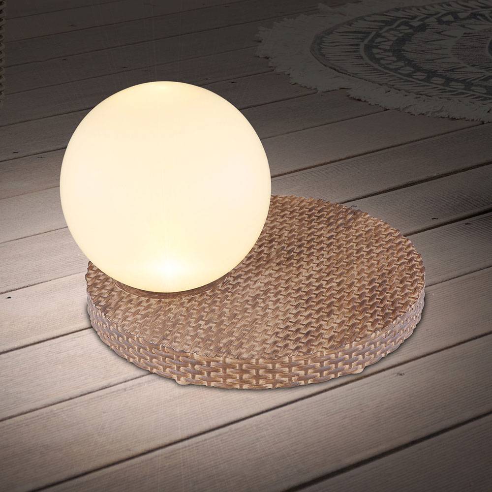 Solar Terrassendeko Outdoor Tisch Solar Windlicht für Außen Solarlampe Rattan Optik Solarkugel Garten Deko Balkon, hellgrau weiß, 1x LED, LxH 20x17
