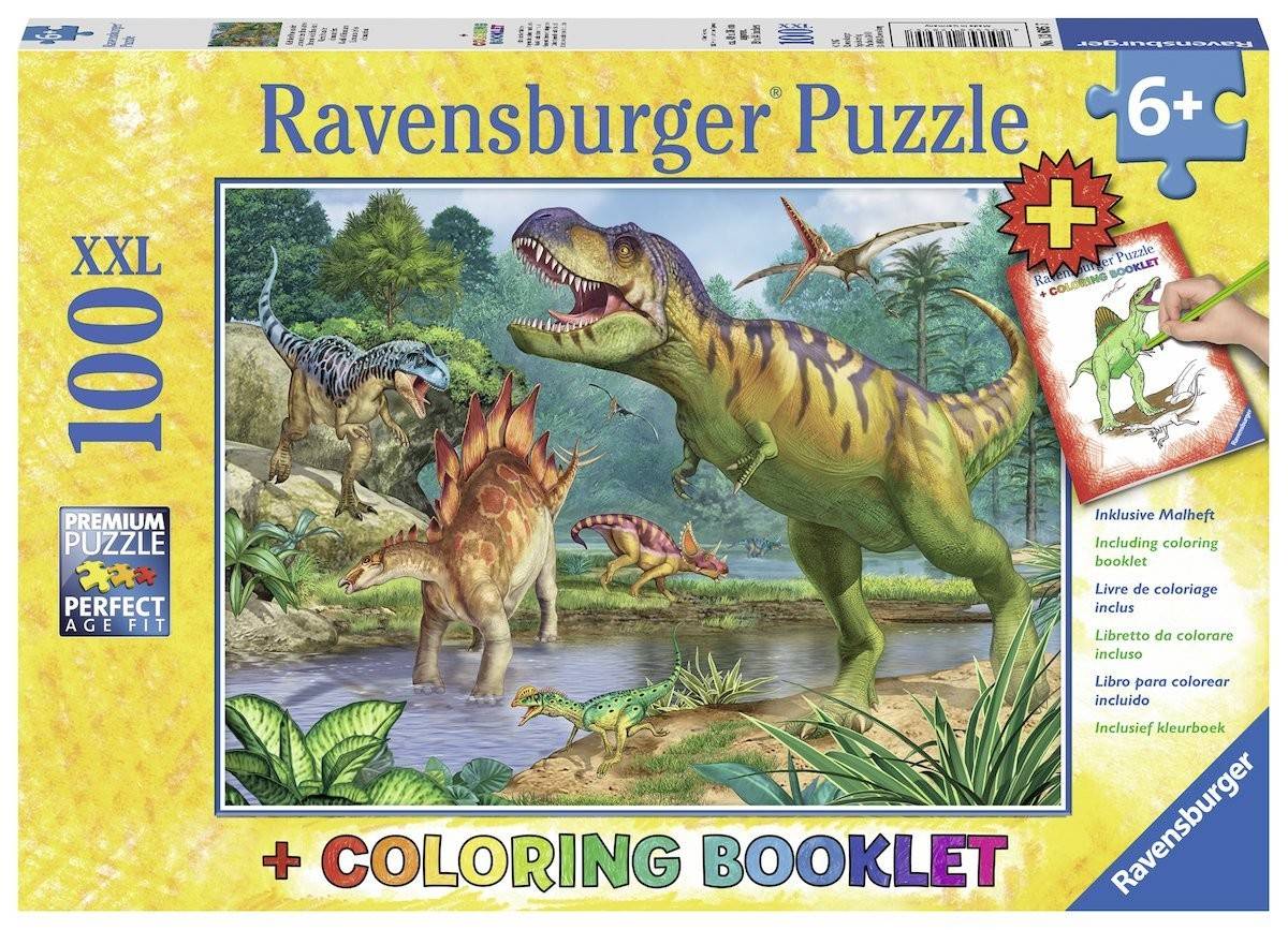 Ravensburger 13695 - Welt der Dinosaurier, Kinderpuzzle, XXL, 100 Teile, Ausmalen Anzahl Teile: 100, Maße (B/H): 49 x 36 cm, XXL Puzzle, Premium