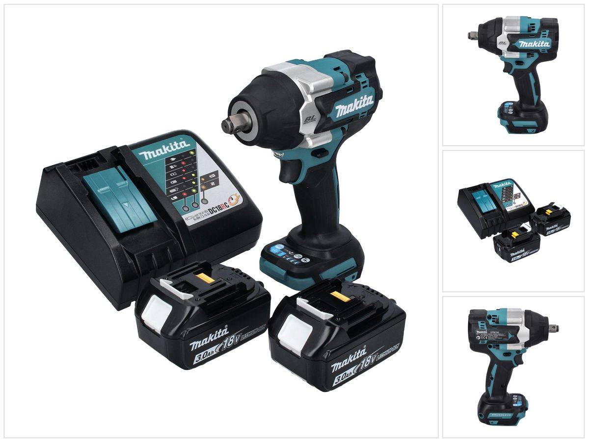 Makita DTW 700 RF Akku Schlagschrauber 18 V 700 Nm 1/2" XPT Brushless + 2x Akku 3,0 Ah + Ladegerät