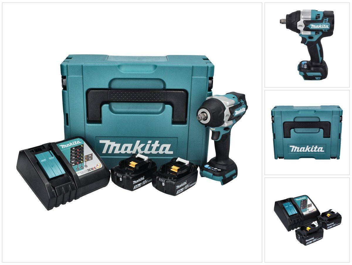 Makita DTW 700 RFJ Akku Schlagschrauber 18 V 700 Nm 1/2" XPT Brushless + 2x Akku 3,0 Ah + Ladegerät + Makpac