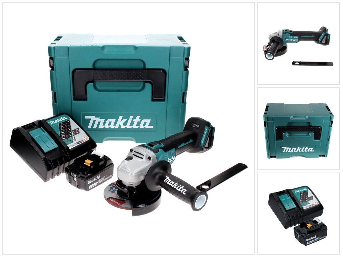 Makita DGA 506 RF1J Akku Winkelschleifer 18 V 125 mm Brushless + 1x Akku 3,0 Ah + Ladegerät + Makpac