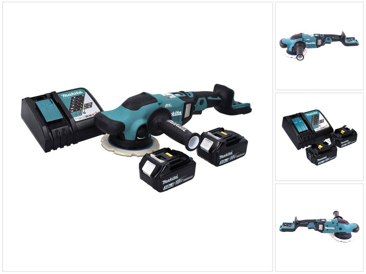 Makita DPO 600 RF Akku Exzenterpolierer 18 V 150 mm XPT Brushless + 2x Akku 3,0 Ah + Ladegerät