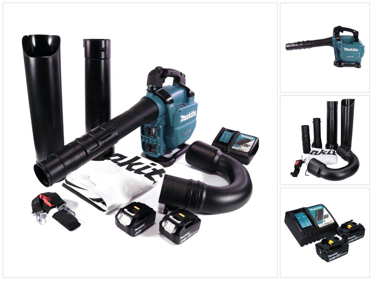 Makita DUB 363 RG2V Akku Gebläse / Laubsauger 36 V ( 2x 18 V ) Brushless + Absaug Set + 2x Akku 6,0 Ah + Ladegerät