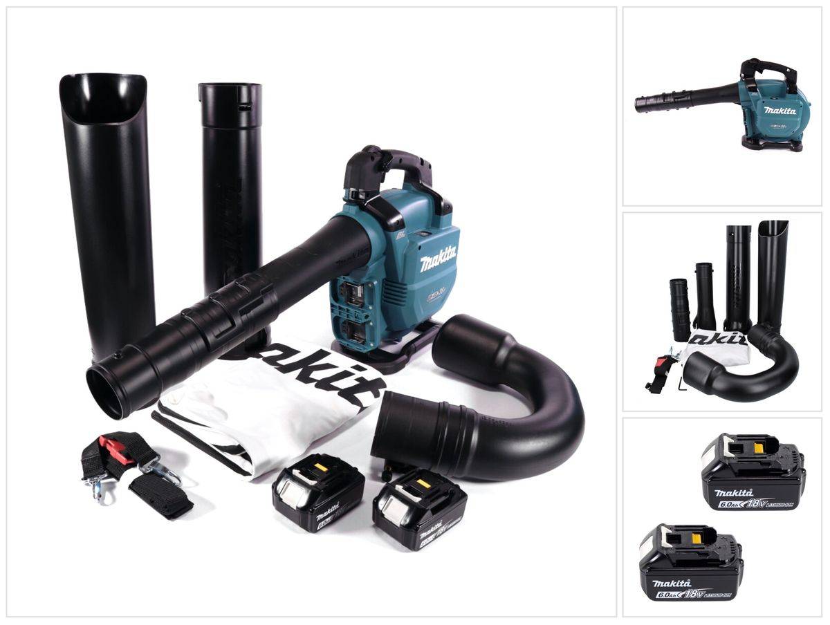 Makita DUB 363 G2V Akku Gebläse / Laubsauger 36 V ( 2x 18 V ) Brushless + Absaug Set + 2x Akku 6,0 Ah - ohne Ladegerät