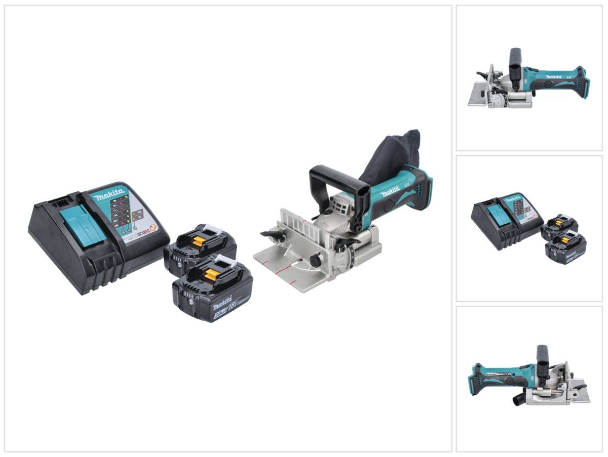 Makita DPJ 180 RF Akku Nutfräse 18 V 100 mm + 2x Akku 3,0 Ah + Ladegerät
