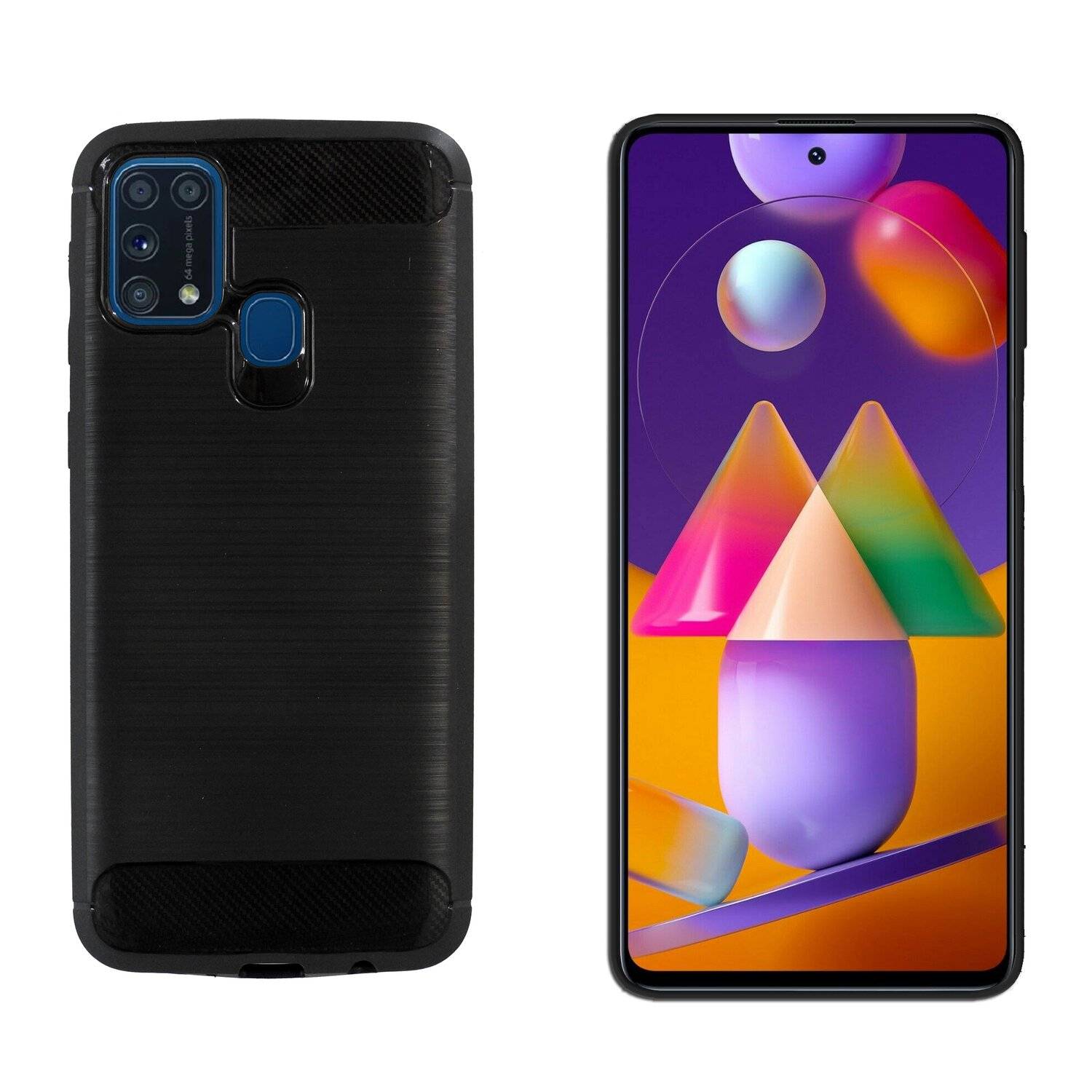 Silikon Hülle Bumper Carbon für SAMSUNG GALAXY M31 (M315F) Case TPU Soft Handyhülle Cover Schutzhülle Schwarz
