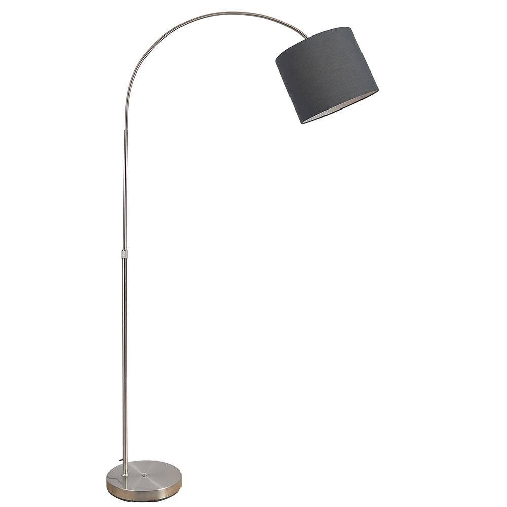 Bogenstehlampe Stoffschirm Stehlampe gebogen Wohnzimmer Bogenlampe grau, höhenverstellbar, 1x E27, LxH 96x195 cm