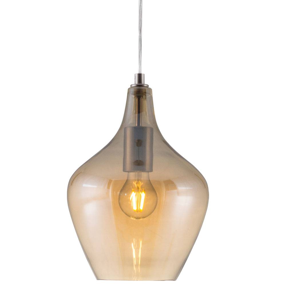 Hängeleuchte Wohnzimmer Modern Pendelleuchte Modern Glas Deckenlampe hängend Küche, mit Glasschirm in amber, 1x LED 6W 810Lm warmweiß, DxH 22x150