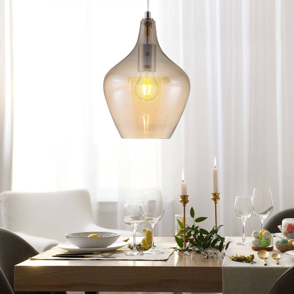 Hängeleuchte Wohnzimmer Modern Pendelleuchte Modern Glas Deckenlampe hängend Küche, mit Glasschirm in amber, 1x LED 6W 810Lm warmweiß, DxH 22x150