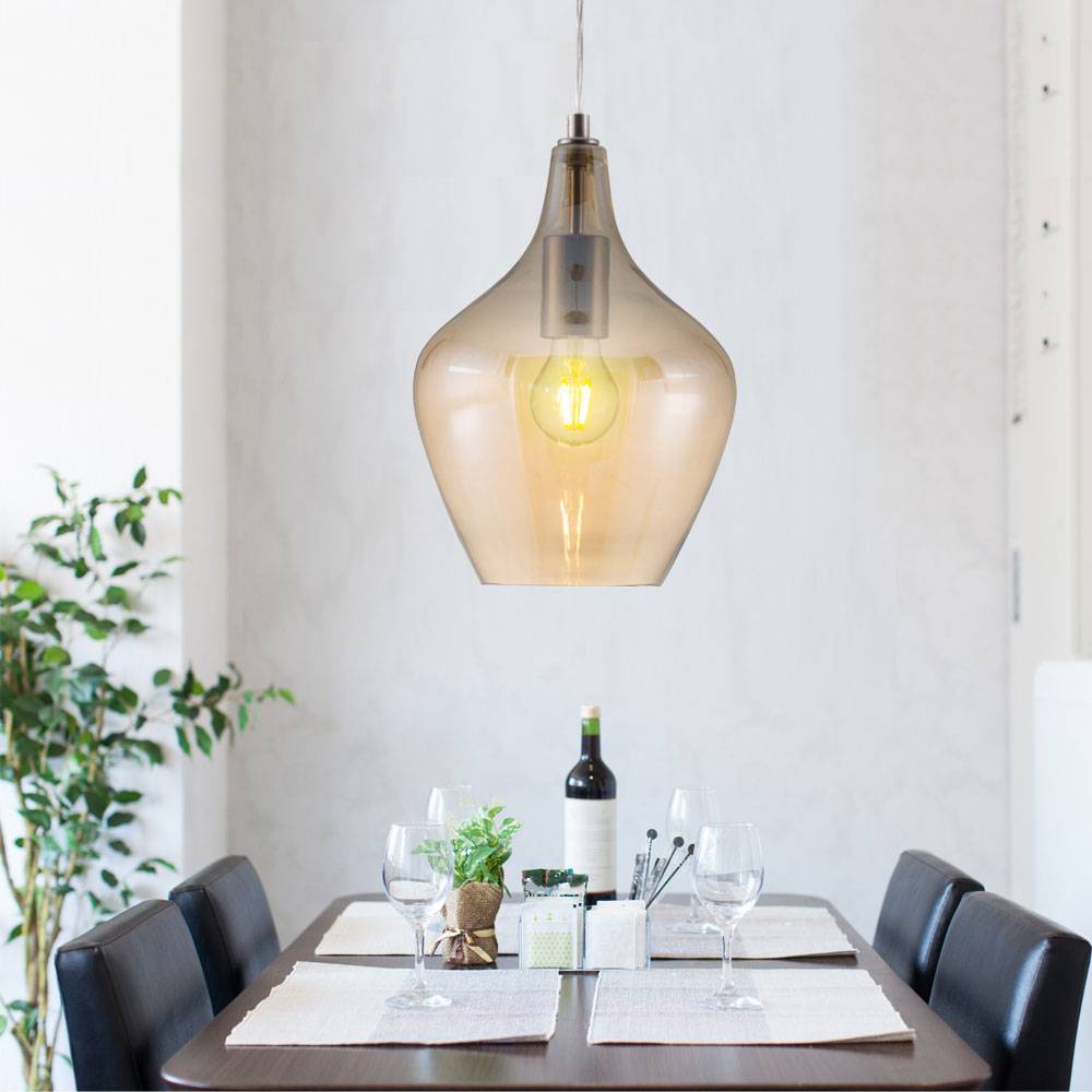 Hängeleuchte Wohnzimmer Modern Pendelleuchte Modern Glas Deckenlampe hängend Küche, mit Glasschirm in amber, 1x LED 6W 810Lm warmweiß, DxH 22x150