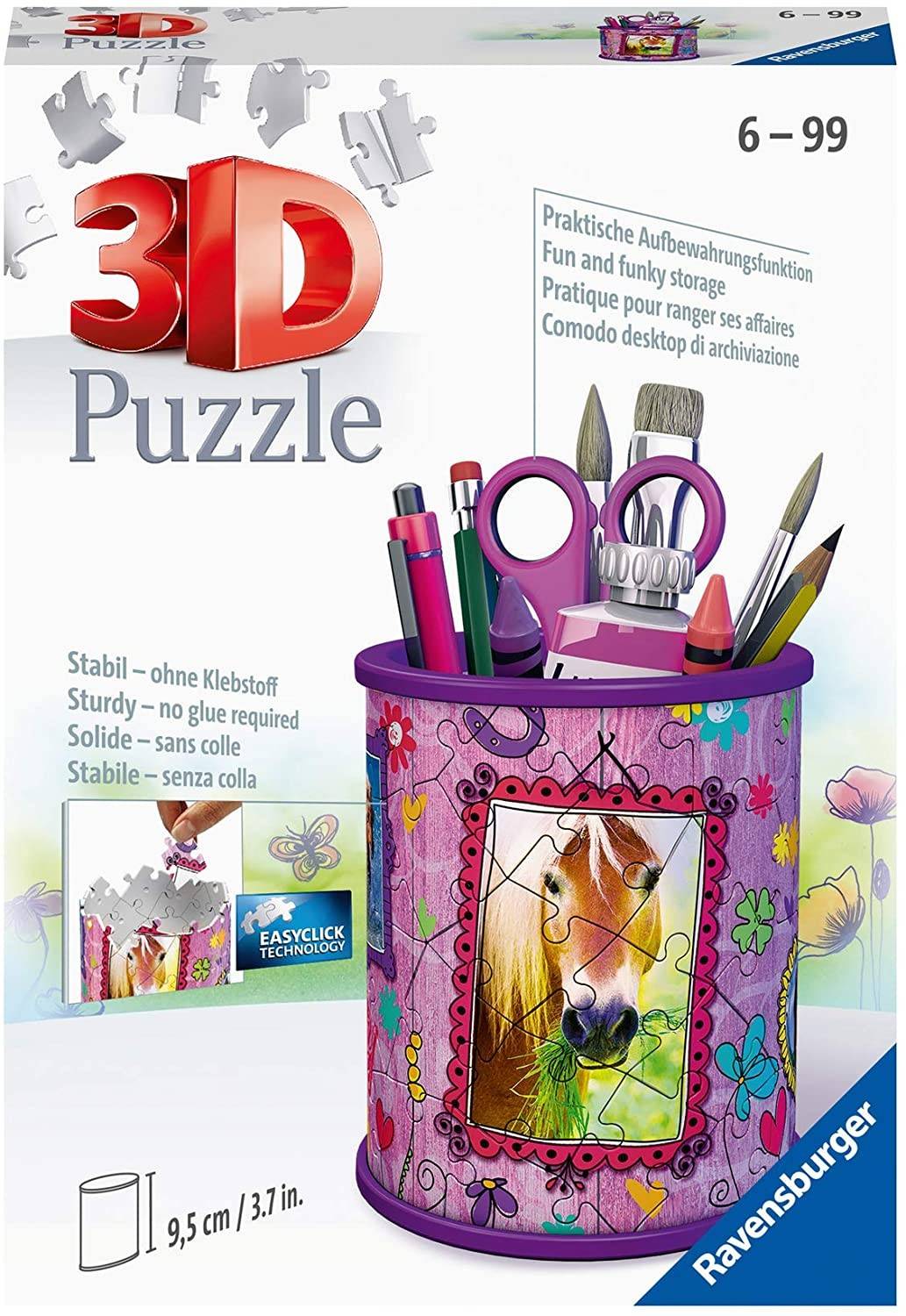 Ravensburger 11175 - Utensilo Pferde, 3D-Puzzle Erlebe Puzzeln in der 3. Dimension, Anzahl Teile: 54 3D-Puzzle als Stiftebox mit Einlegefach, Höhe: 1