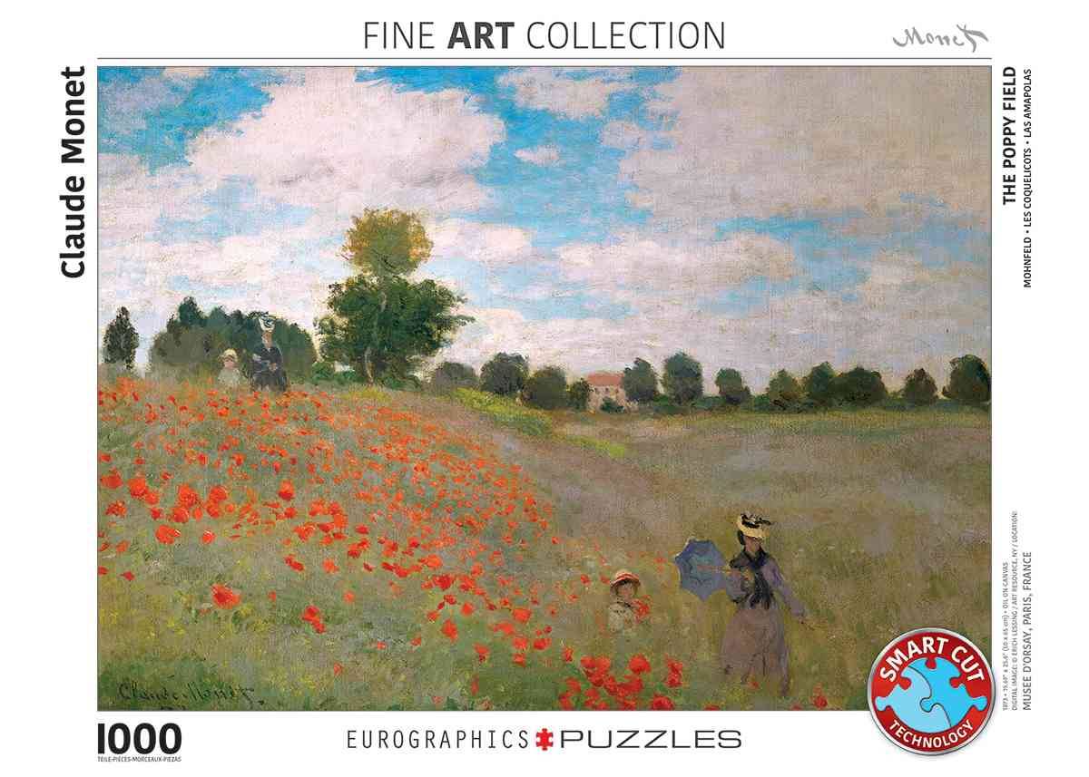 Eurographics 6000-0826 - Mohnfeld von Claude Monet, Puzzle Mohnfeld, Anzahl Teile: 1000, Maße (B/H): 68 x 48 cm, Eurographics-Puzzle, Smart Cut Techn