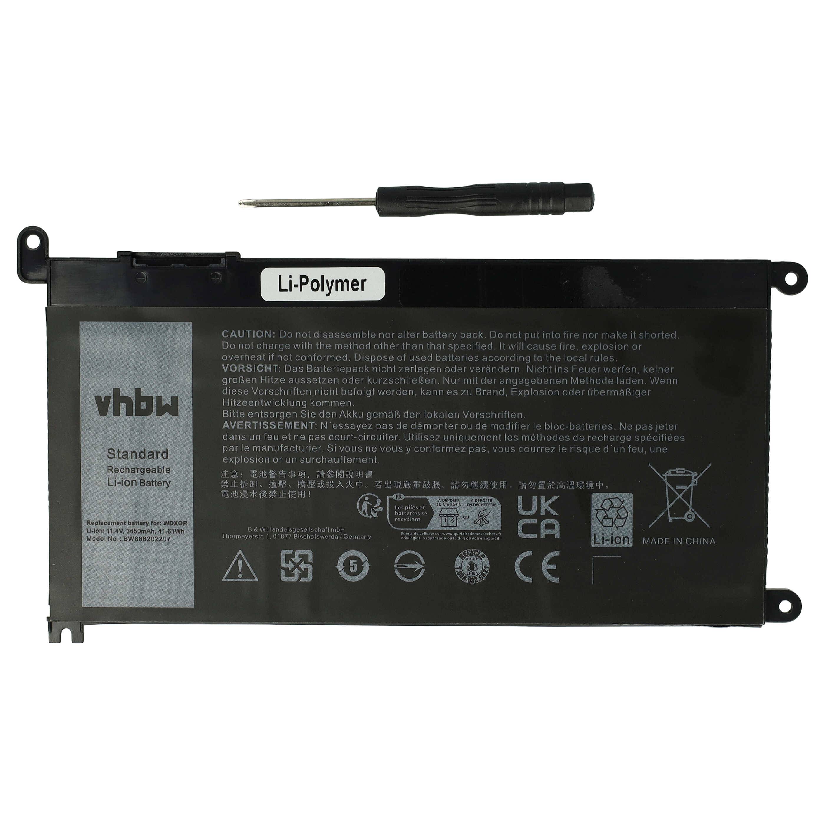 vhbw Akku kompatibel mit Dell Inspiron 15-7560-D1645G, 15-7560-D1545S, 15-7560-D1545G Notebook (3650 mAh, 11,4 V, Li-Polymer)