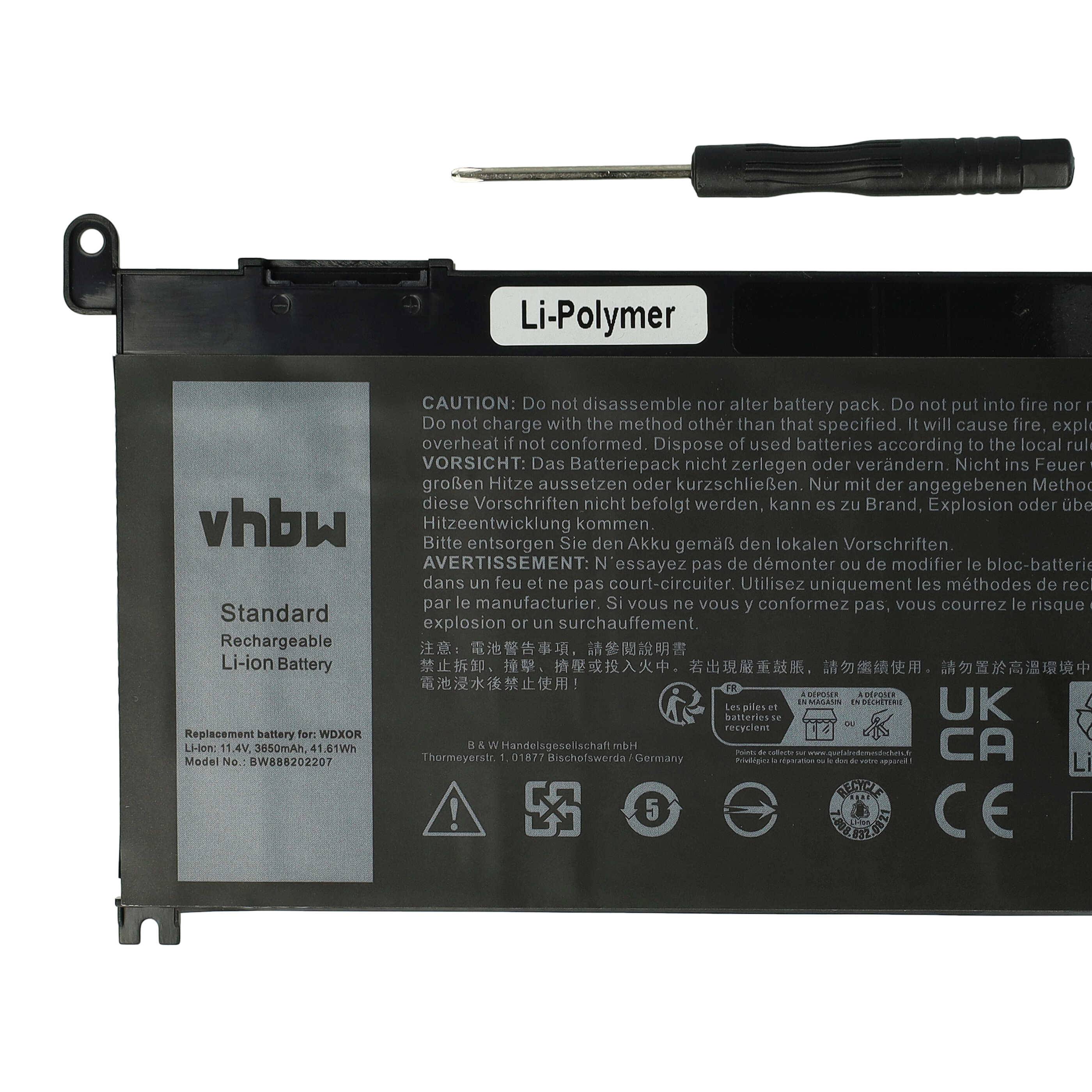 vhbw Akku kompatibel mit Dell Inspiron 13MF-D1208TA, 13MF-D2205TA, 13MF-D2605TA Notebook (3650 mAh, 11,4 V, Li-Polymer)